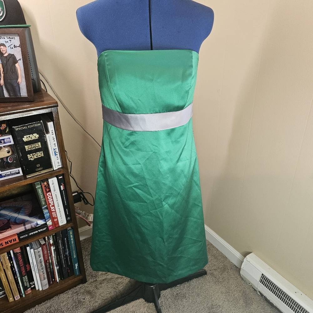 After Six Green and Silver Strapless Cocktail Prom Formal Dress